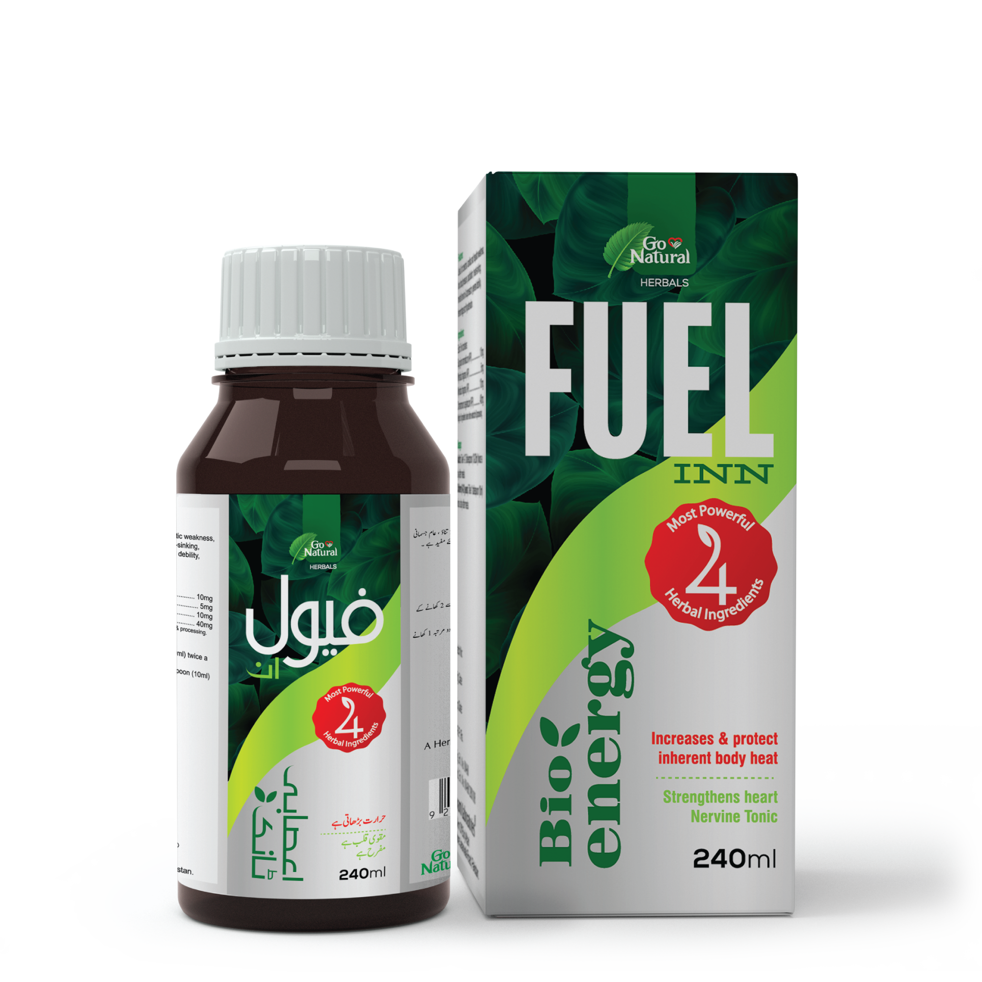 A bottle of FuelInn Energy Tonic for restoring physical strength, mental vitality, and energy.