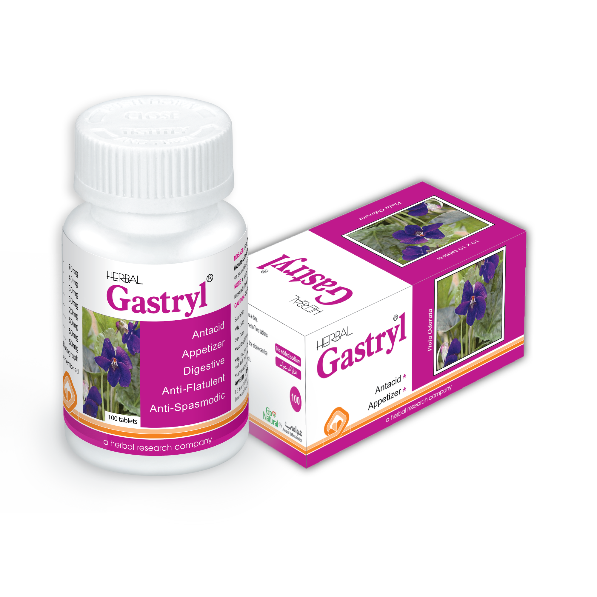 Awami Gastryl tablets bottle and box for acidity, gas, and digestion relief.