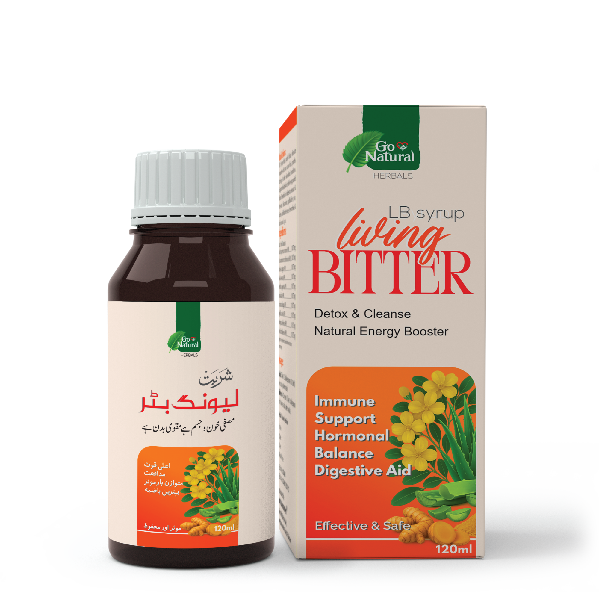 A 120ml bottle of LB Syrup for body purification, detox, and digestive relief.