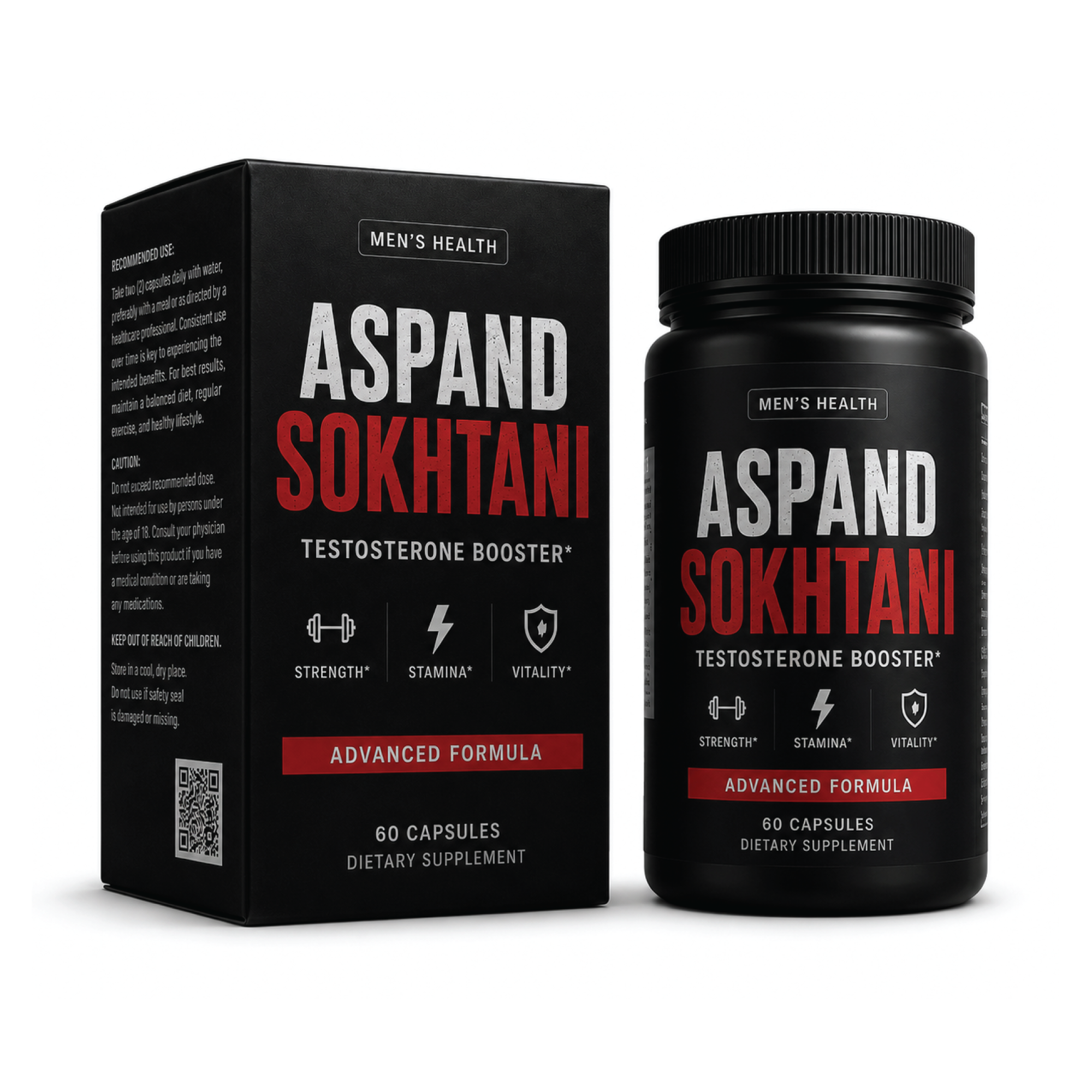 Majoon Aspand Sokhtani packaging box and bottle for male vitality and stamina.