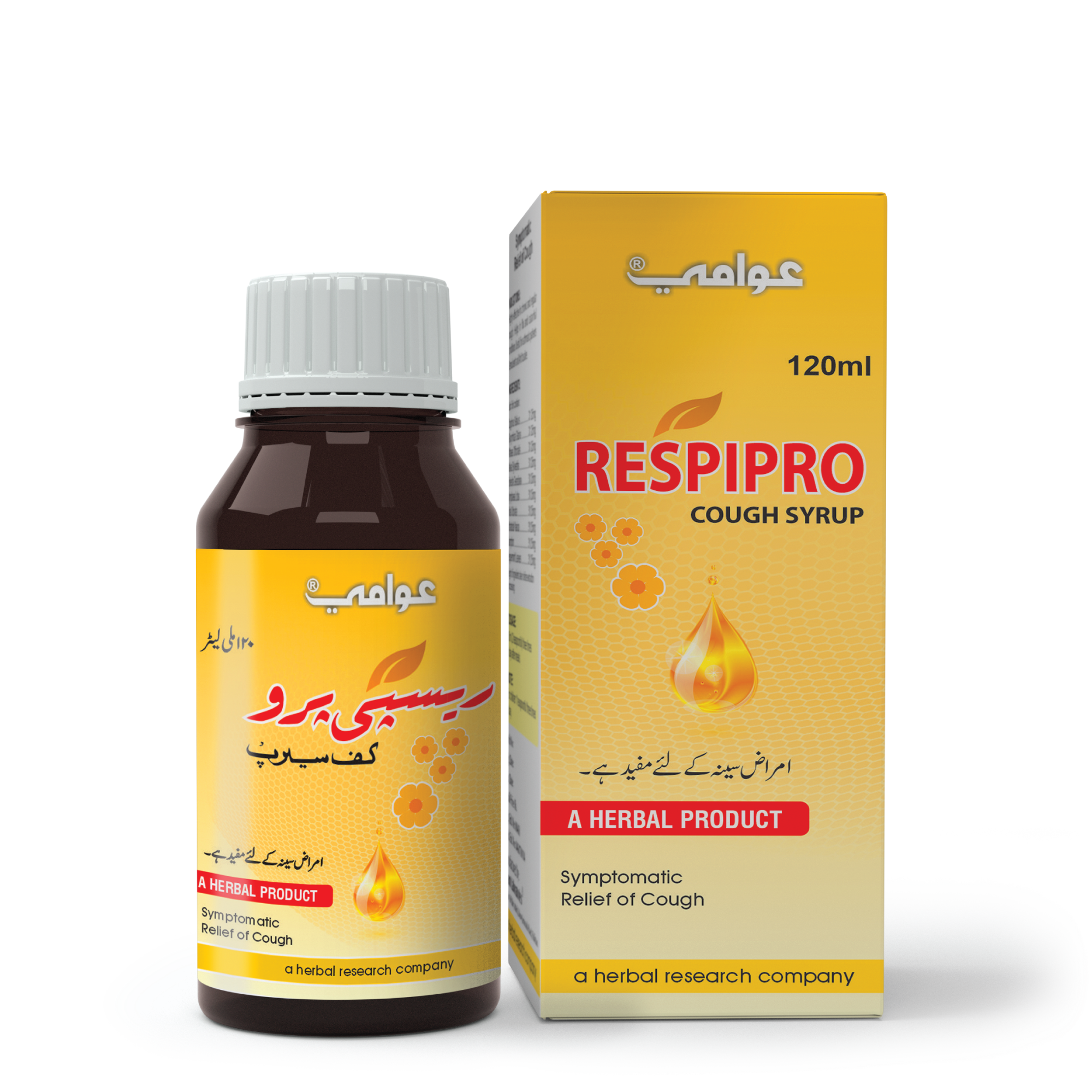 RespiPro Cough Syrup box and bottle for respiratory care and cough relief.