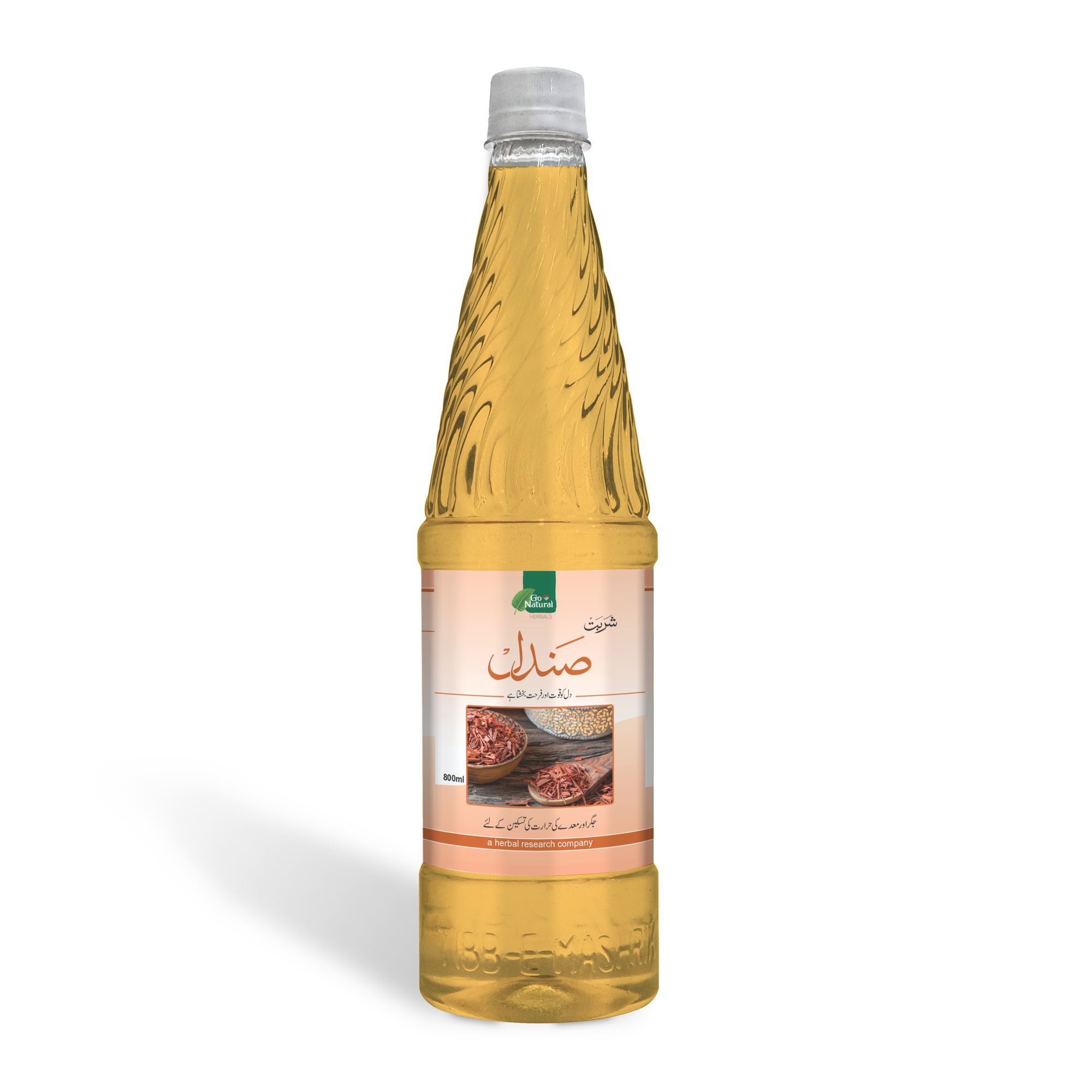 Sharbat Sandal 800ml bottle for heart health, body heat relief, and refreshment.